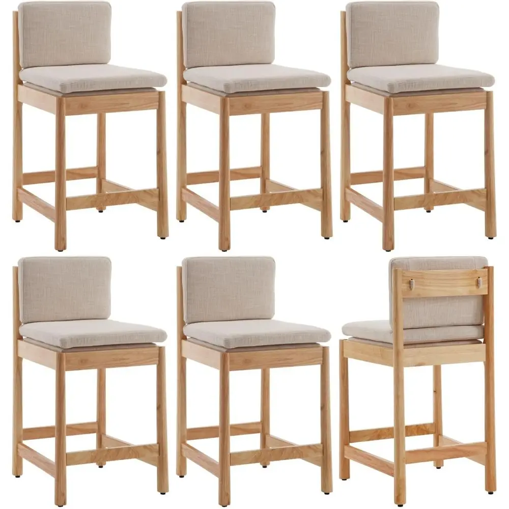 

Beige Fabric Upholstered Counter Height Stools Set of 6, 26 Inch Kitchen Island Chairs with Back for Dining Room/Home Bar/Patio