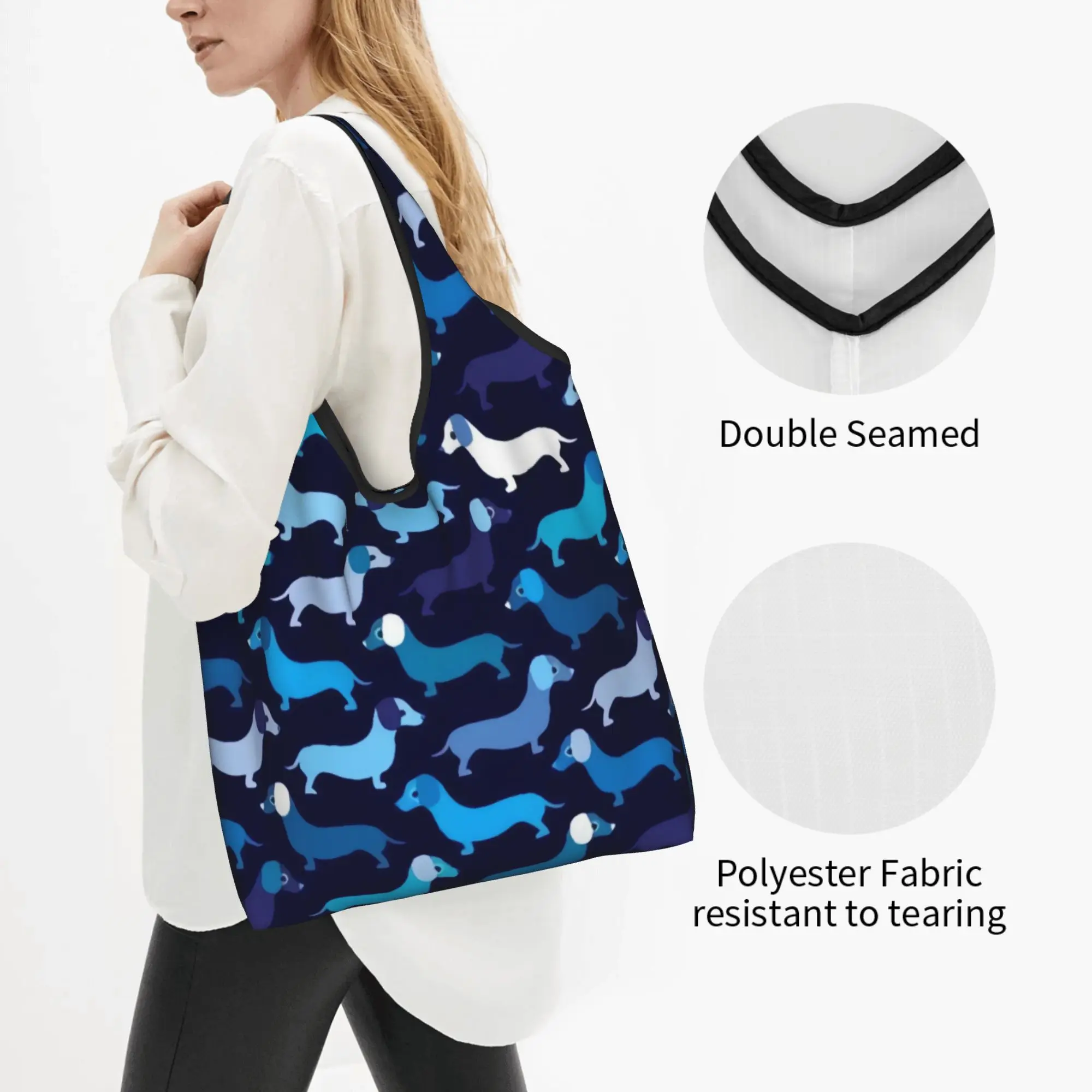 Recycling Badger Sausage Puppy  Shopping Bag Women Tote Bag Portable Dachshund Dog  Grocery Shopper Bags
