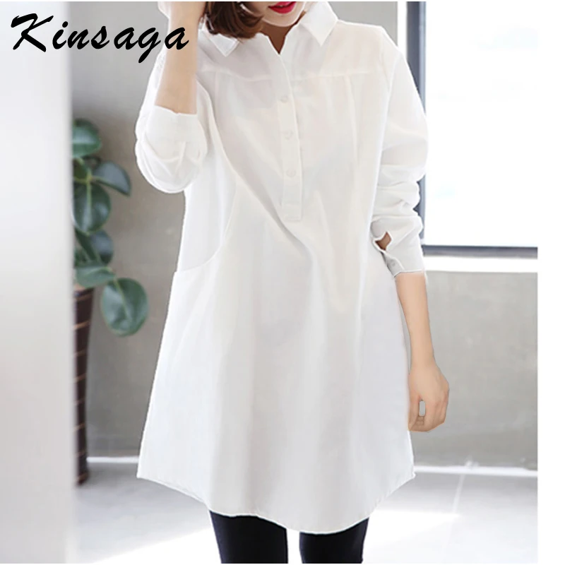 Kinsaga Aesthetic Brief Loose White Blouses Harajuku Big Pockets Long Sleeve White Top Oversized Long Shirt Mariposas Haut Femme