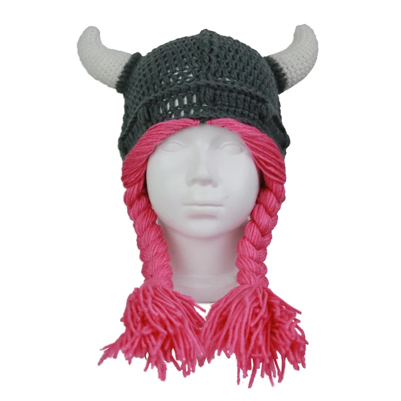 Kids Barbarian Vagabond Viking Beard Beanie Horn Hat Handmade Winter Warm Birthday Funny Gag Halloween Cap Christmas Gifts