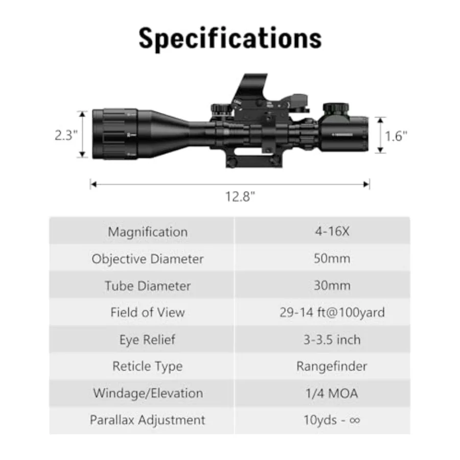 416x50 AO Scope Combo with Green Red Dual Laser Sight 5in1 Combo Featuring Dual Illuminated Optics Scope 4 Reticle Holographic