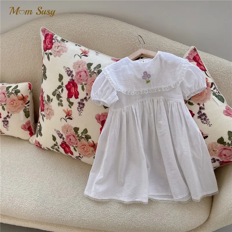 

Baby Girl Cotton Princess Embroidery Flower Dress Infant Toddler Child Summer Brief Dress Collar Summer Baby Clothes 1-12Y