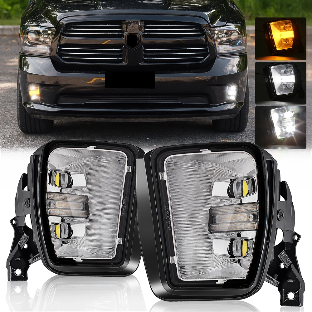 Luz antiniebla del parachoques delantero del coche, luces LED de circulación diurna, blanco y amarillo, para Dodge Ram 1500, 2013, 2014, 2015, 2016,