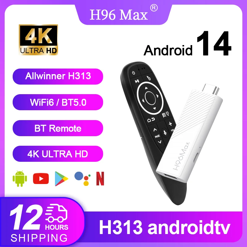 2024 H96 MAX H313 TV Stick Android 14 2GB 16GB 8GB Dual Wifi6 BT5.0 4K HD Google Voice Assistant Home Media Player AI TV Stick