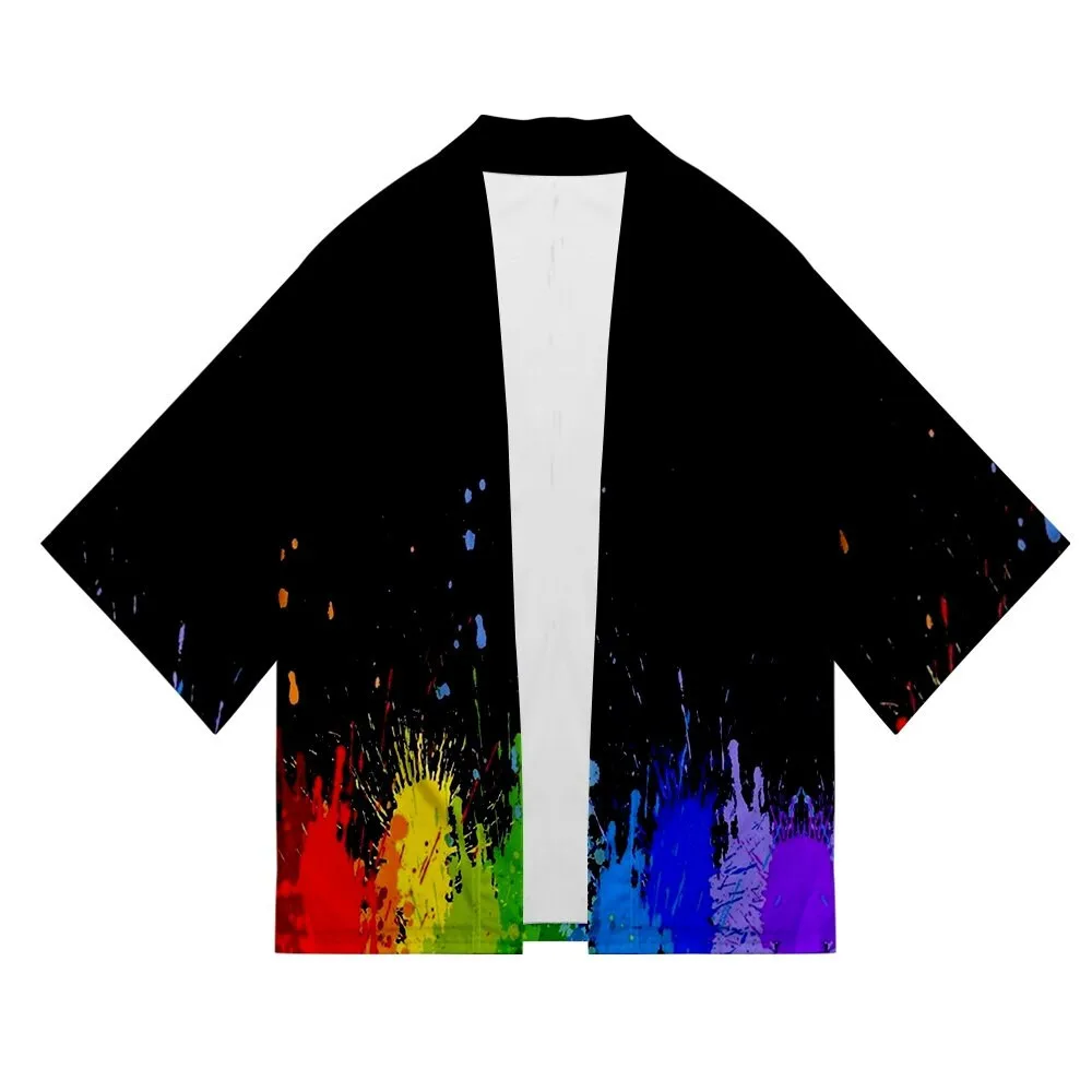 سترة كيمونو مطبوعة بنمط قوس قزح #5