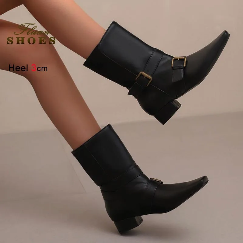 

Fashion Women's Ankle Boots 3cm Low Heel Non-slipping Sole Short Boots Autumn Winter Ladies Shoes Casual Leather Mid-calf Boots