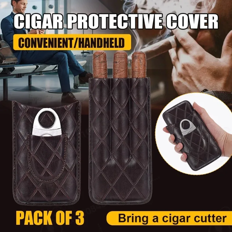 

Cigar Case Travel Humidor Kit Leather Cigar Case Cedar Wood Lining Travel Humidors for Cigars With Stainless Steel Cigar Cutter