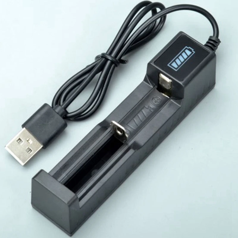 Pengisi daya baterai USB 1 Slot Universal, pengisi daya baterai Lithium isi ulang cepat untuk 18650 26650 14500 16340