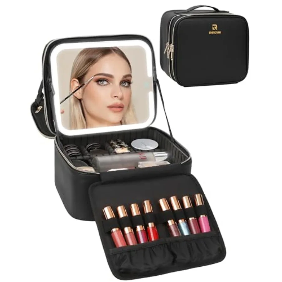 

Makeup Bag with LED Mirror 2 Layer Travel Makeup Case for Women and Makeup Artists Cosmetic Organizer Make Up Bags 3 Color Ligh