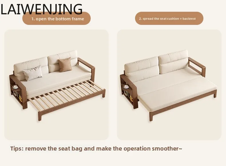 

HLZ solid wood sofa bed retractable double living room sofa bed folding dual-purpose new model