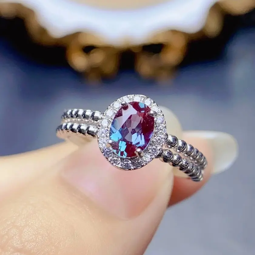 Vintage Unique Oval Cut Alexandrite Engagement Ring 925 Sterling Silver Art Deco Bridal Wedding Ring For Women