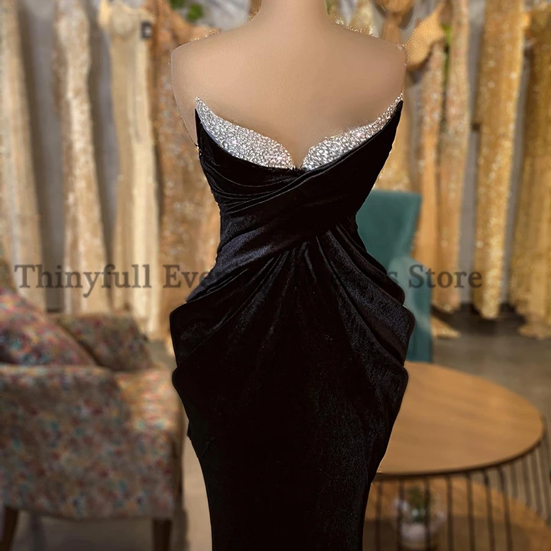 Thinyfull Black Mermaid Prom Dresses Sweetheart Velvet Beadings Evening Dress Saudi Arabia Dubai Cocktail Party Gowns Plus Size