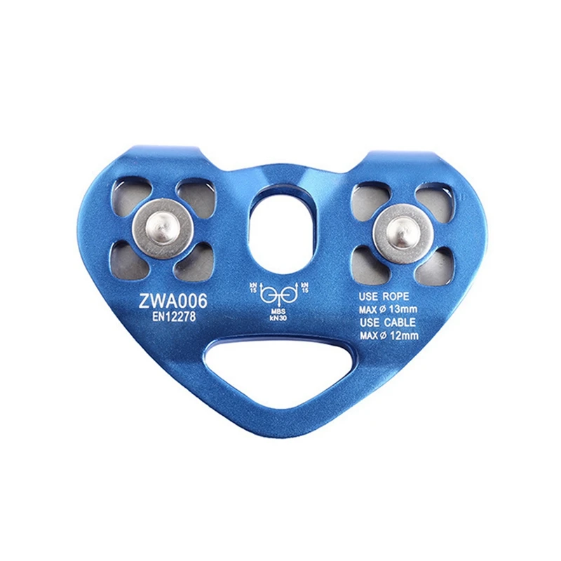 

6X Outdoor Climbing Pulley Biaxial Transport Steel Cable Expand Heart-Shaped Double Pulley Blue