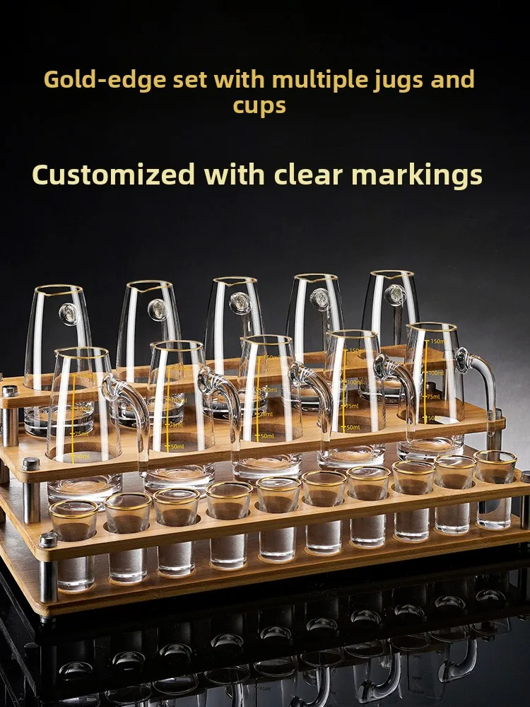 High-End Crystal Glass White Wine Cup with Gold Rim Bullet Cup One-Piece Glassware Set for Home Use Chinese Style Handmade