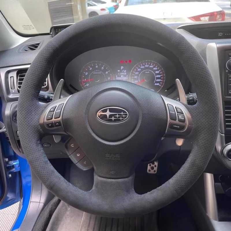 

Для Subaru Forester Impreza Legacy Exiga 2, закрытый вручную замшевый нескользящий синий чехол на руль автомобиля