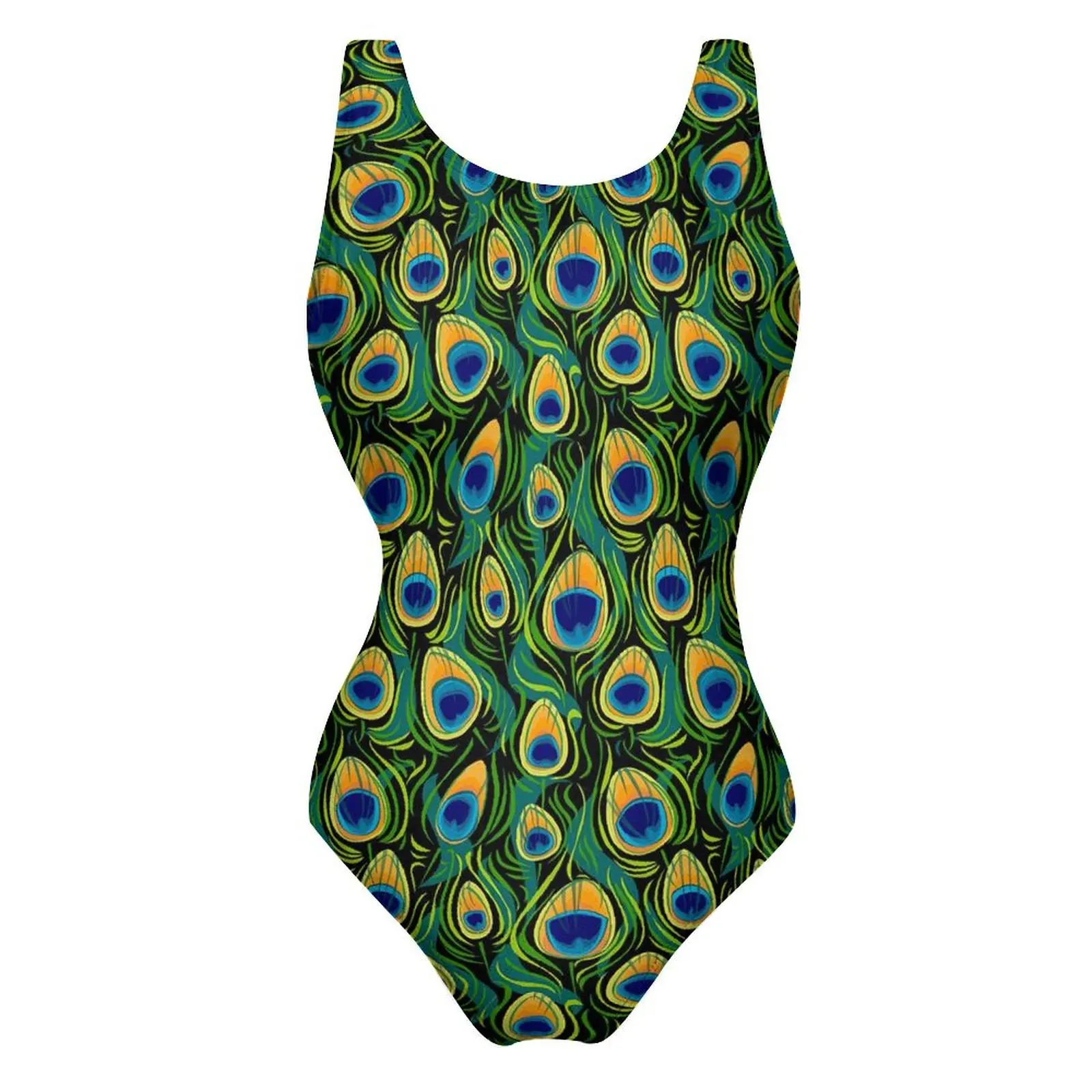 

Beautiful Peacock Feather Swimsuit Sexy Animal Print One Piece Swimwear Push Up Bodysuit Modern Surfing Monokini