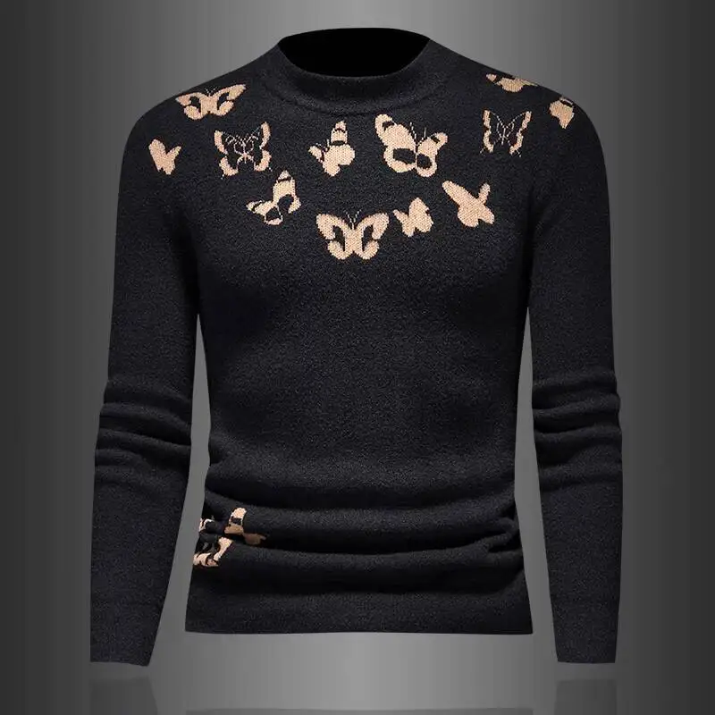 

Осенний свитер с принтом бабочки, брендовый черный, золотой вязаный свитер для мужчин, мужской пуловер, трикотажные изделия Hombre Invierno, мужской свитер