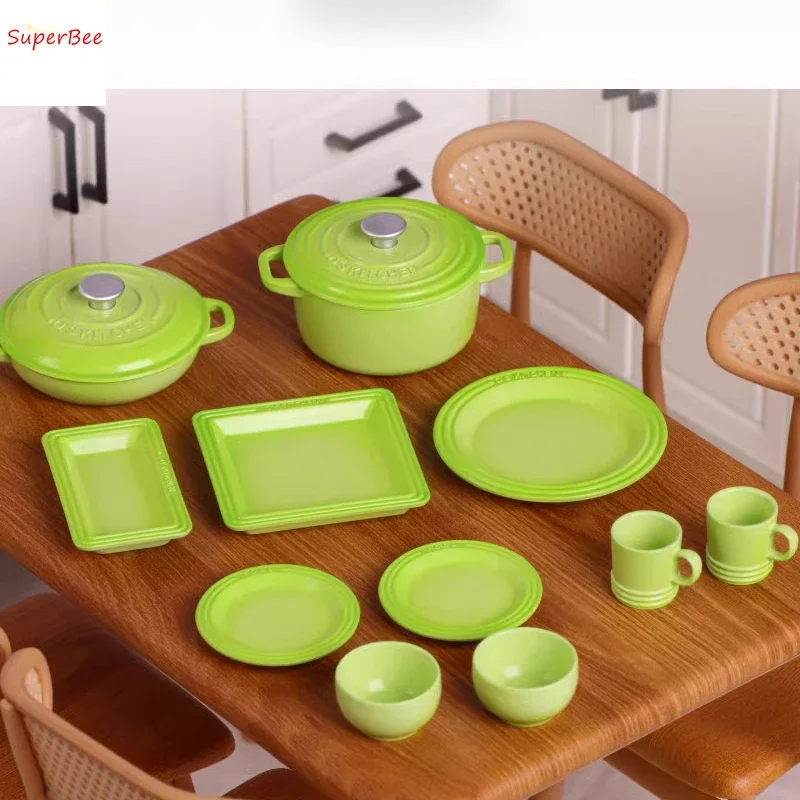 Dollhouse Mini Simulated Pot/Bowl/Tray/Dish/Plate Set Model Miniature Kitchen Furniture Decoration Accessories Children Toys