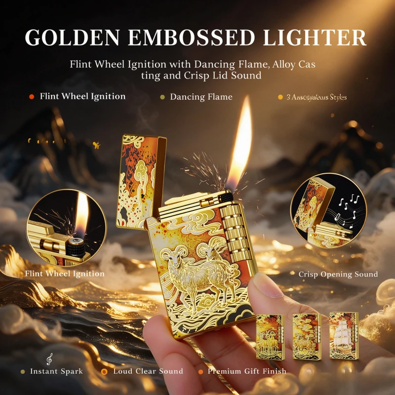 Metal Painted Inflatable Lighter with RetroGrinding Wheel,Crisp Lingering Steel Sound,OpenFlameDesign,StylishUniqueSmokingGadget