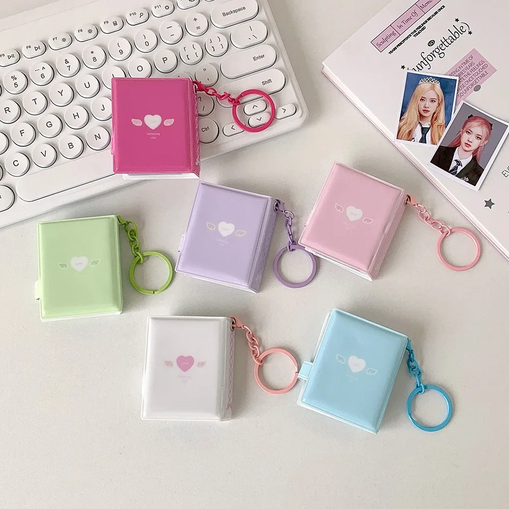 Cute Bow Photo Album Keychain Snap Closure Mini Photocards Holder Album Book