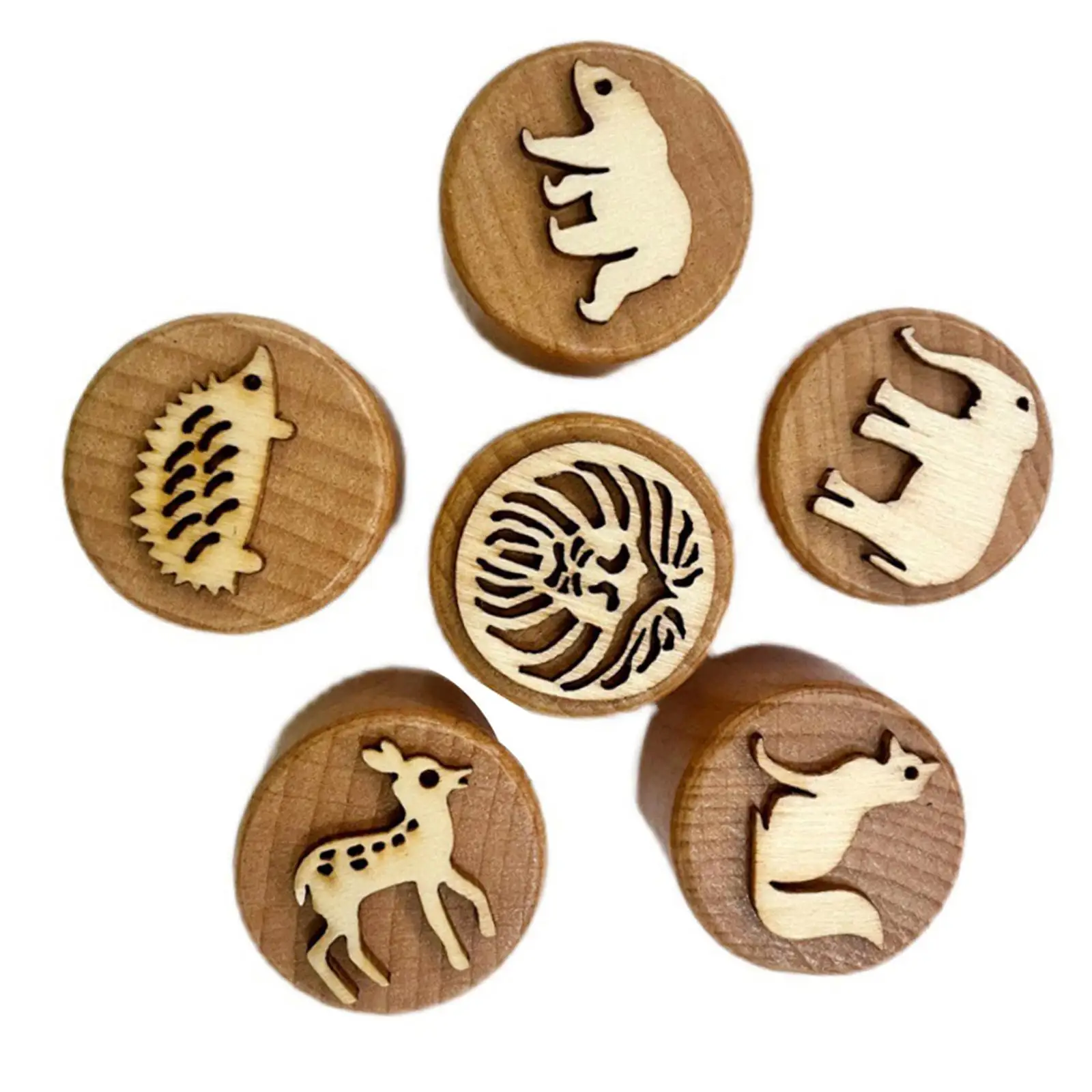 6Pcs Wooden Stamps for Kids DIY Craft Children Decorations Pottery Tools