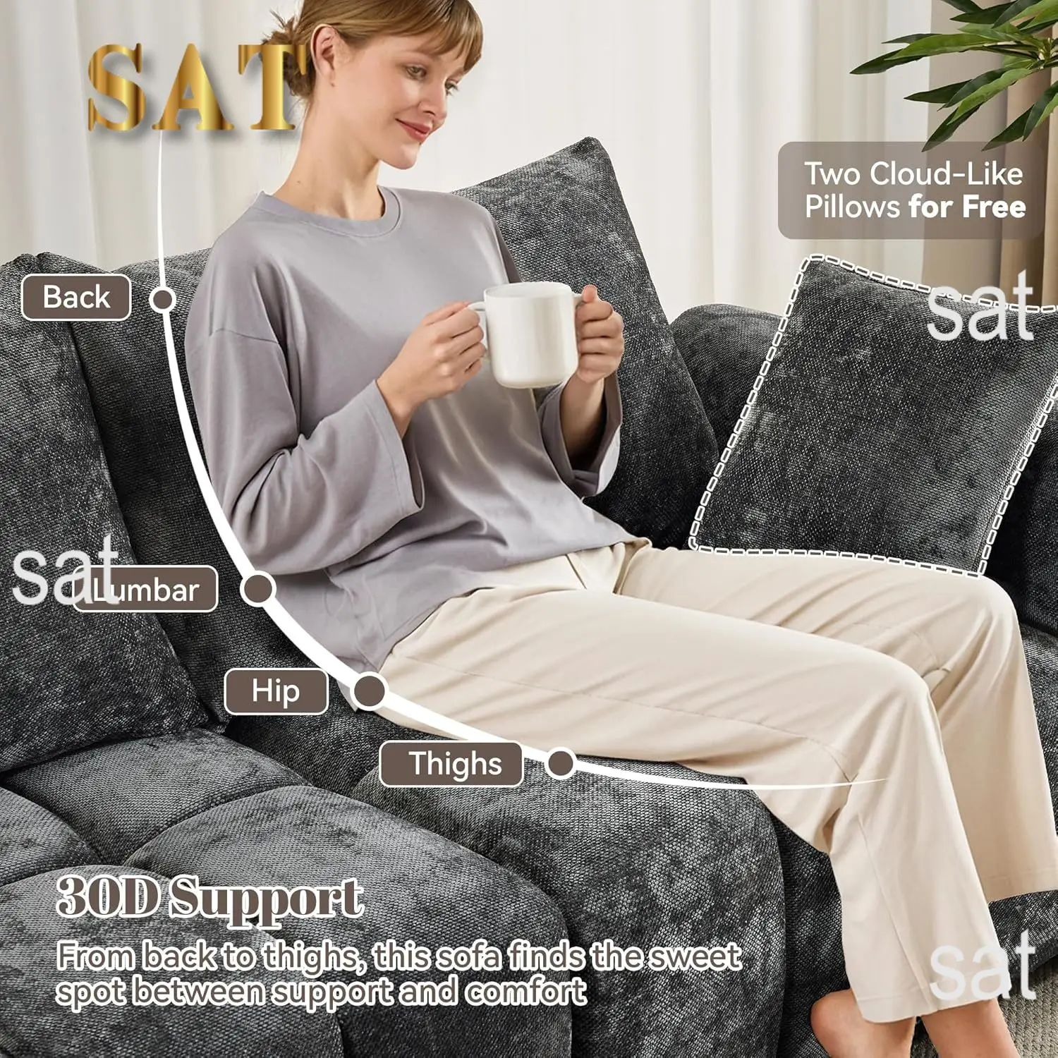 #112" Mid Century Modern L Shaped Couch, 3 Seater Modular Sectional Sofa with Movable Ottoman, Deep Seat and Solid Wood, Custom