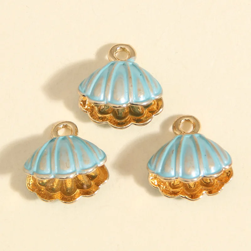 5pcs Gold Color 13x12mm Lovely Enamel Shell Charms Sandbeach Pendant Fit Necklaces DIY Handmade Jewelry Making Finding Supplies