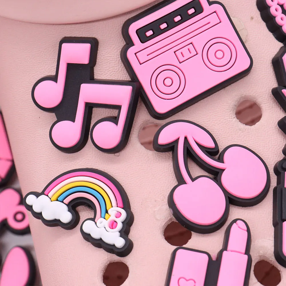 سحر الأحذية البلاستيكية للأطفال ، خاتم فراشة وردي ، نجمة ، إكسسوارات أحمر شفاه على شكل قلب ، ديكور حذاء صندل ، هدية عيد الميلاد ، تخفيضات كبيرة ، 1 روض #6