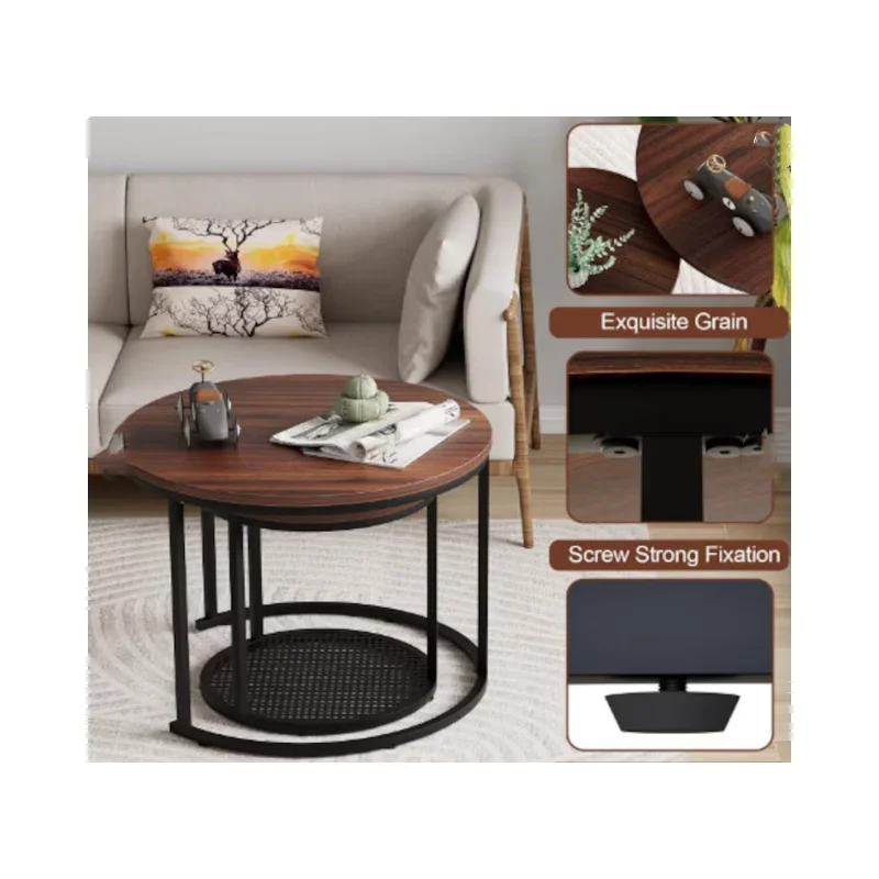 Hot Selling Living Room Desk Modern Coffee Table Round Coffee Table Set of 2 Wooden Nesting Coffee