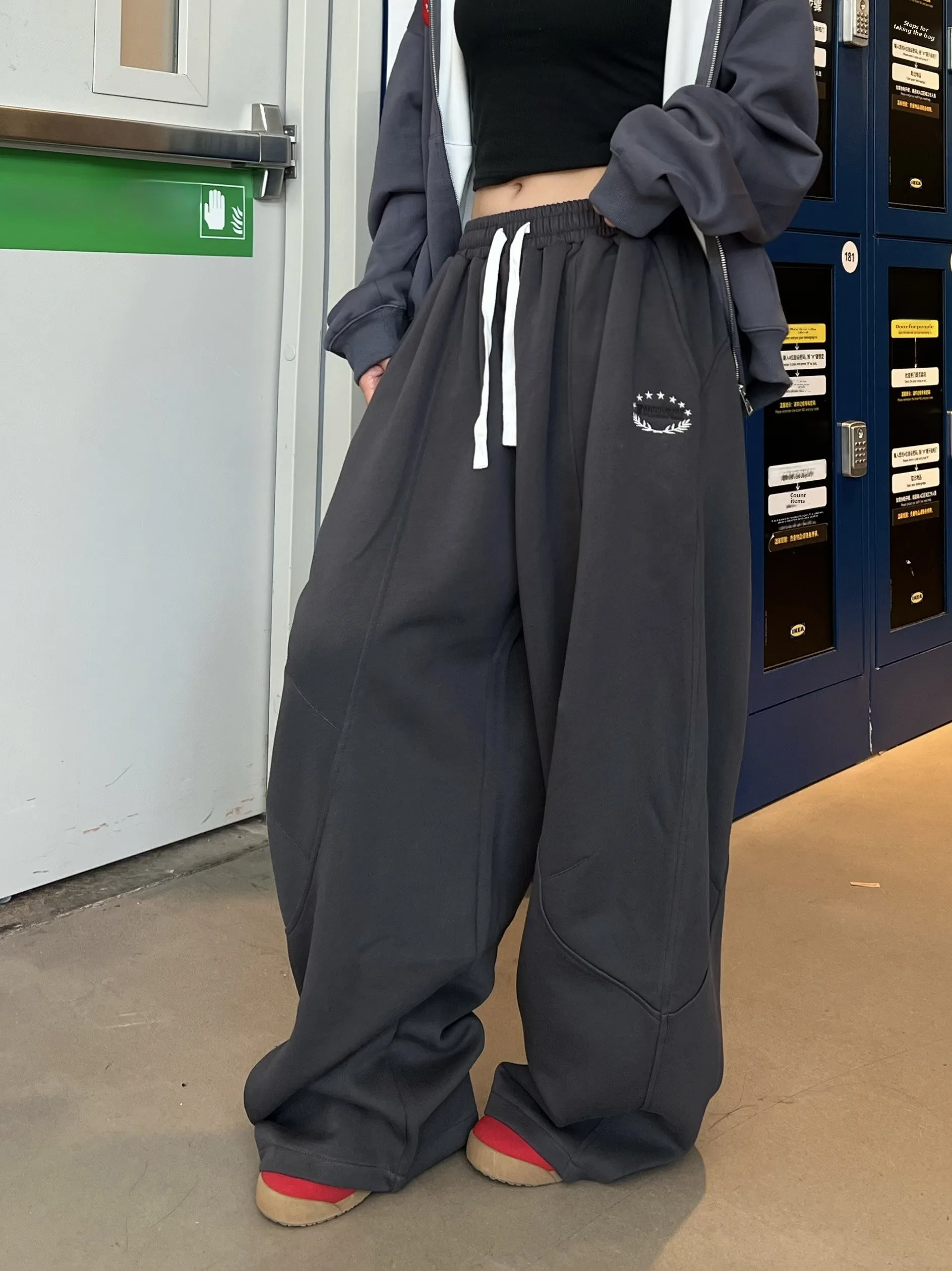 

Ретро-американские вышитые брюки с широкими штанинами и завязками, повседневные, женские, модные, осенние, свободные, длинные, для пар