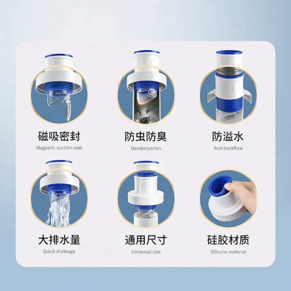 Kitchen Sink Drain Sealing Ring Anti Odor Deodorant Valve Plug Basin Sewer Pipe Backflow Preventer Bathroom Floor Drain Cover