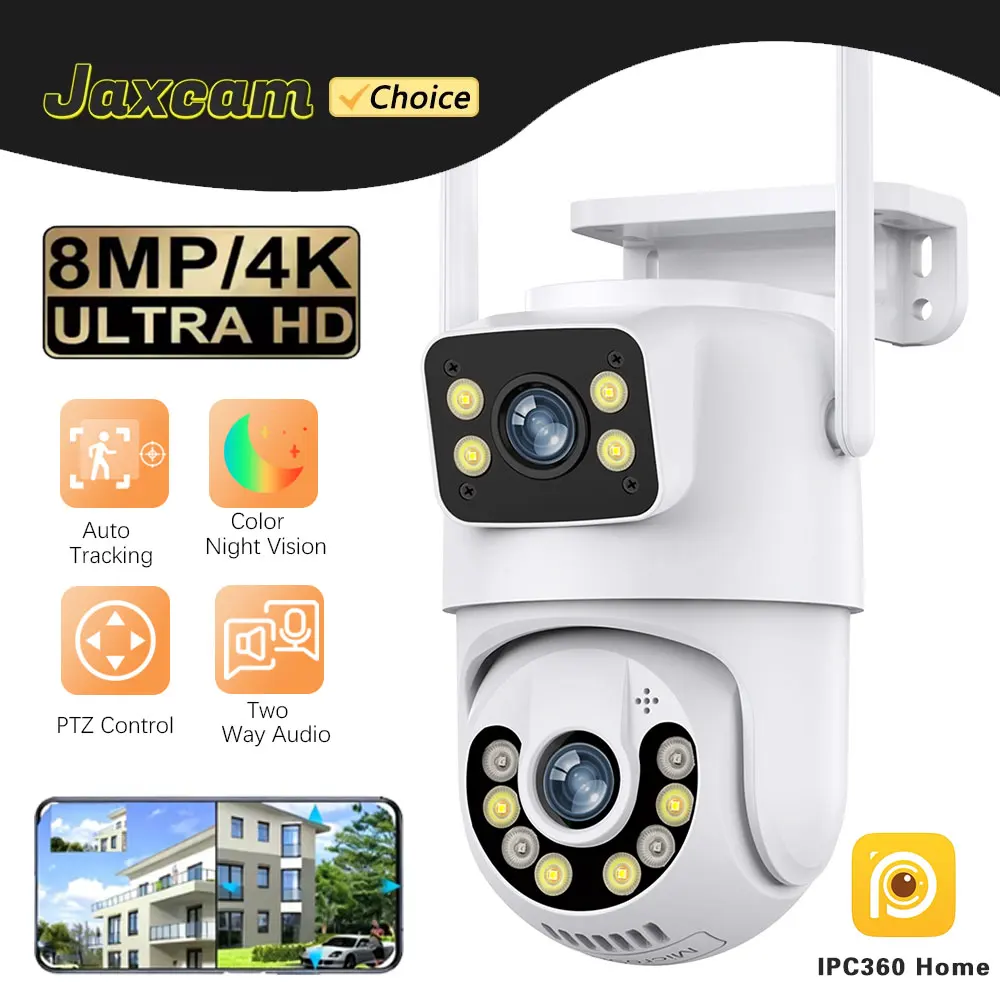 8MP 4K HD PTZ caméra extérieure double objectif double écran Wifi suivi automatique CCCTV caméra Protection de sécurité Surveillance vidéo