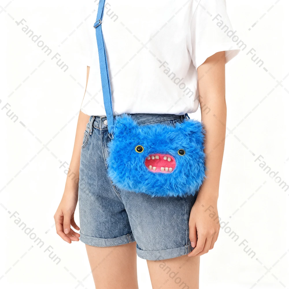 Pluszowa torba crossbody Fuggler, duża głowa, brzydki potwór z zębami, futrzana torebka zwierzęca, plecak, portfel z łańcuszkiem, świetny prezent urodzinowy