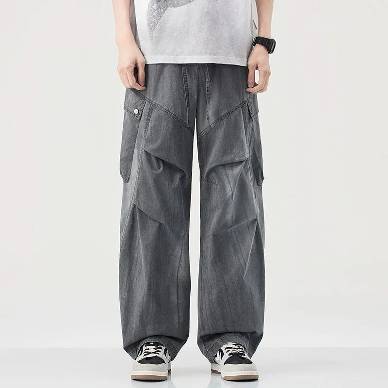 

Мужские повседневные брюки в американском стиле: свободные, прямые, с множеством карманов, в японском стиле, для города, модные, длинные