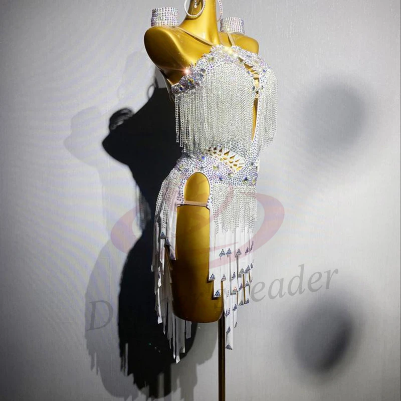 

Latin Dance Adult Children'S Dress AB Stone High-End Custom Diamond Collar Tassel Skirt Precisely Tango Women'S Clothing