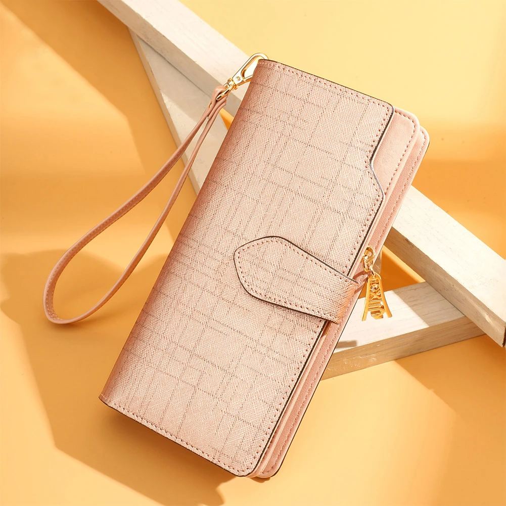 

FOXER Luxury Women's Long Wallet Split Leather Plaid Clutch Purse with Wrist Strap for Female with Card Slots & Phone Pocket