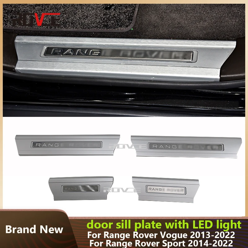 ROVCE 4pcs LED Door Sill Scuff Plate Protector Sills Pedal  For Land Rover Range Rover Vogue 2013-2022/Sport 2014-2022