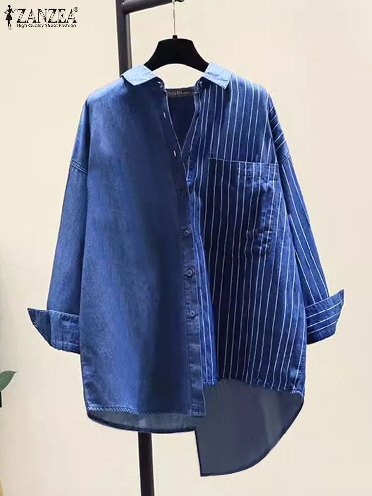 ZANZEA Striped Patchwork Blusas 2024 Summer Women Long Sleeve Shirt Female Work Tops Casual Loose Blouse Pullovers Oversized