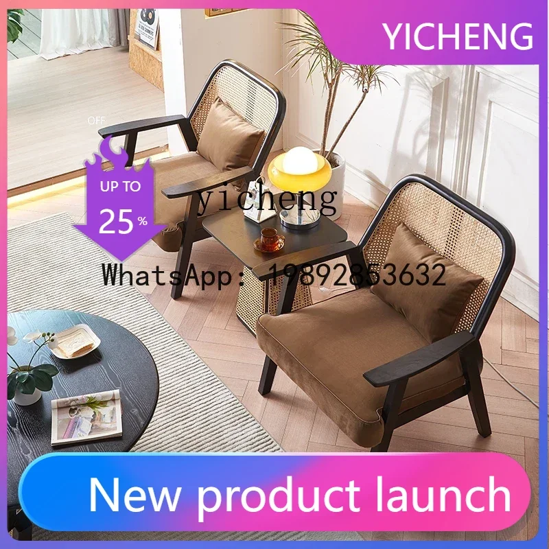 

LYY Nordic Hotel Rattan Leisure Chair Living Room Balcony Solid Wood Single Backrest Sofa Chair