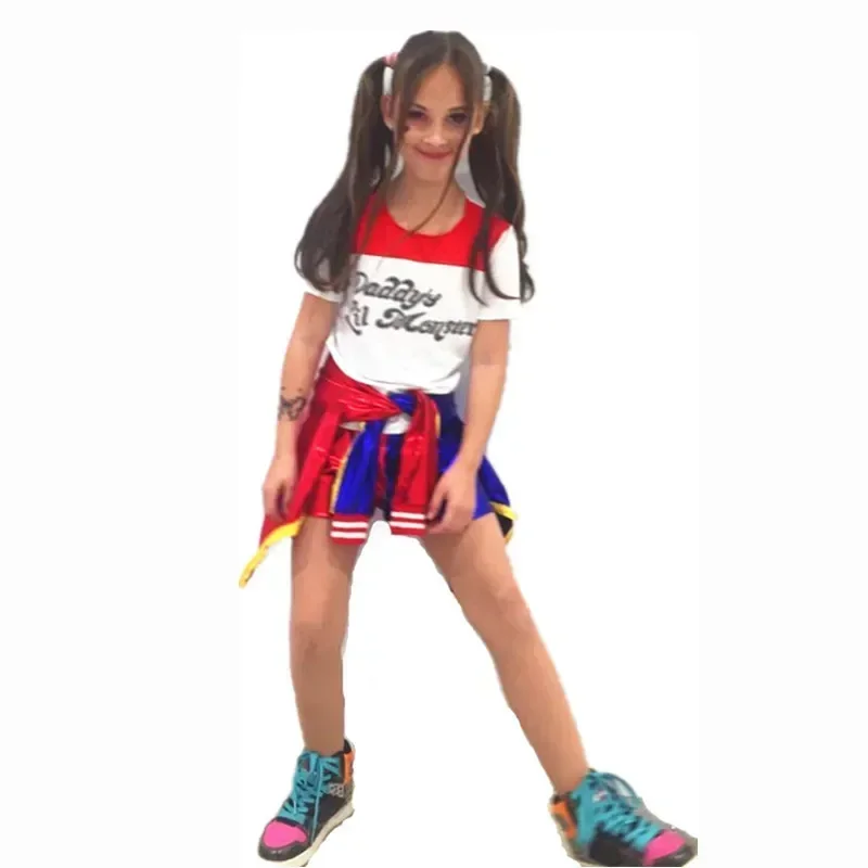 

2025 Halloween Carnival Fantasia Girls Cosplay Costumes Joker Halloween T-shirts Jacket Wig