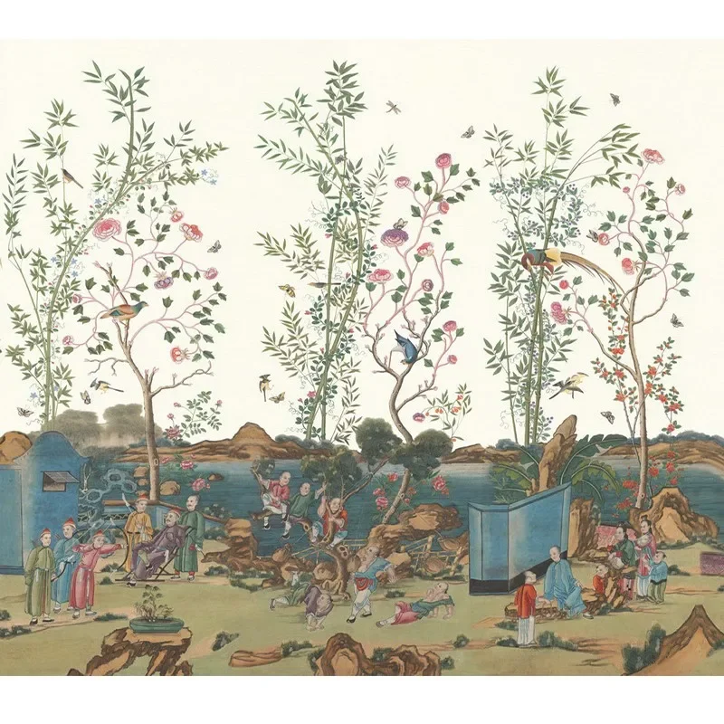 Bamboo figure Ming and Qing Dynasty custom painting Qing Qianlong export wallpaper Chinese style wallpaper exported