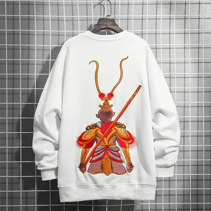 

Embroidery Sweatshirt Men Chinese Style Round Neck Hoodie Male Spring Autumn New Casual Long Sleeve Tops Loose Jumper