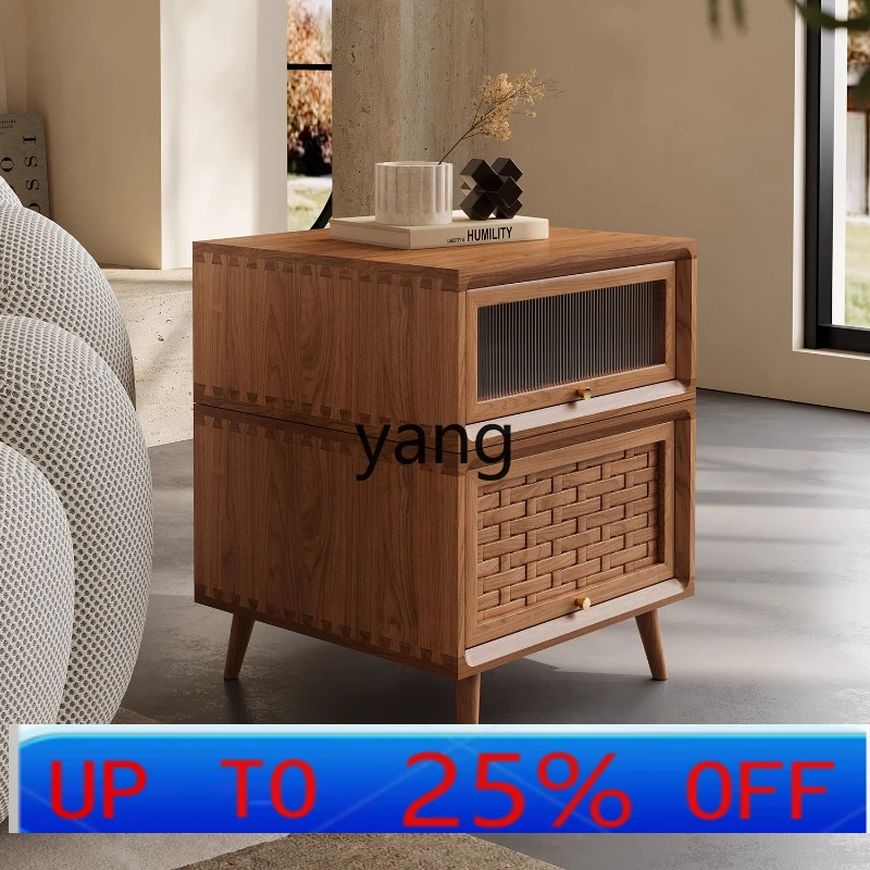 LHH  living room sofa side few solid wood rotating cabinet bedside movable storage cabinet