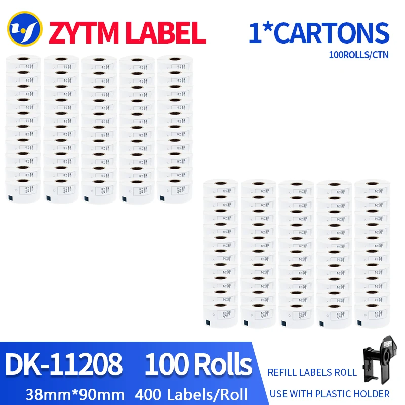 100 Rolls Compatible DK-11208 Label 38*90mm Die Cut Work for Brother Printer White Paper DK11208 DK-1208