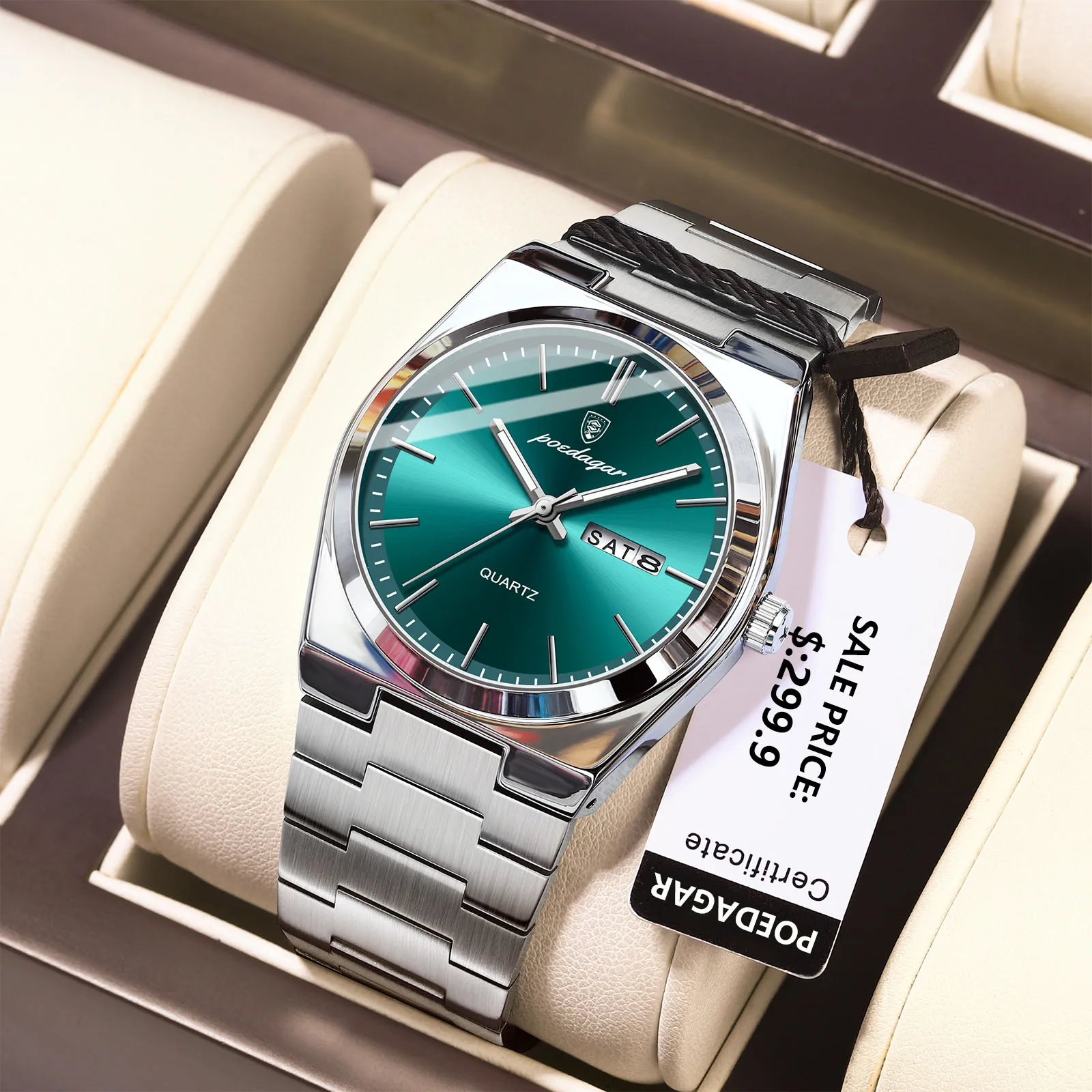 POEDAGAR Orologio da polso da uomo al quarzo di lusso Orologi sportivi da uomo Impermeabile luminoso Data Settimana Orologio da uomo in acciaio inossidabile Reloj maschile + scatola