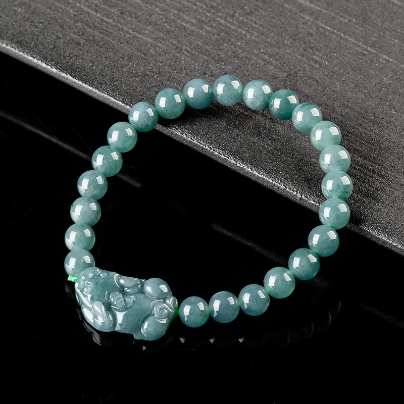 

Customized Natural Emerald Jade Blue Pixiu 5.5mm Beads Bracelet Adjustable Bangle Jewellery Accessories Hand-Carved Woman Amulet