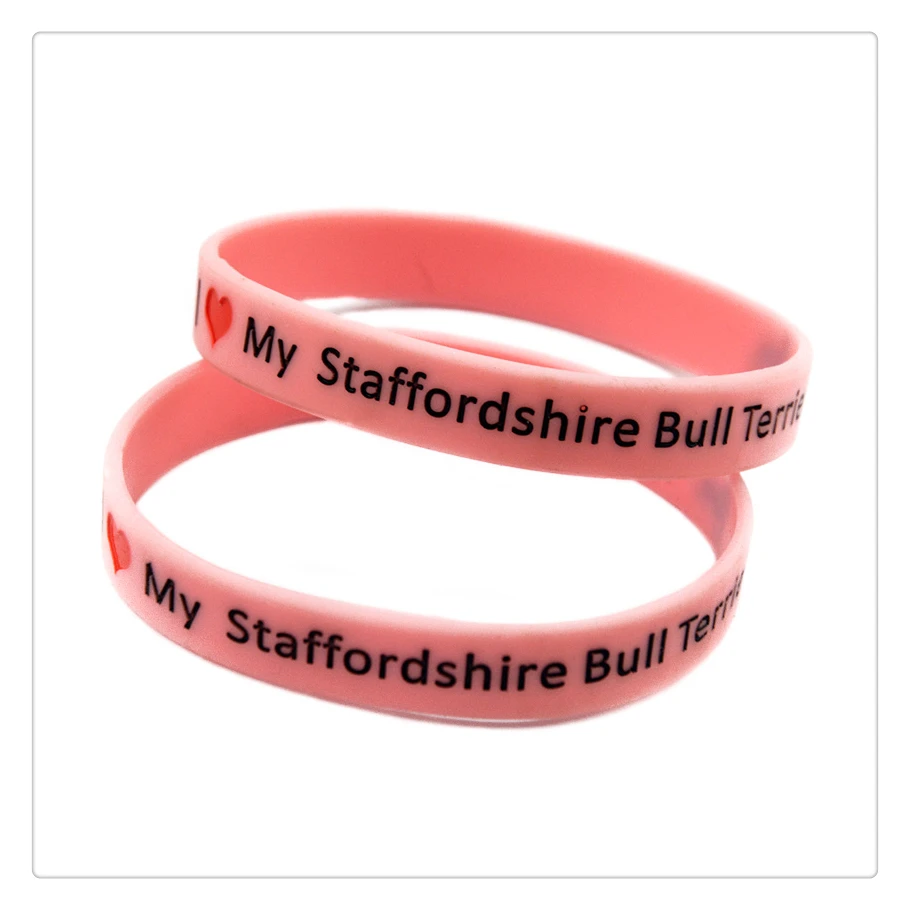 

50 Pcs I Love My Staffordshire Bull Terrier Silicone Rubber Wristband Sport Bracelet Unisex