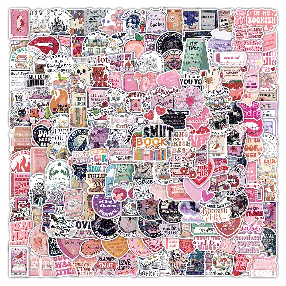 

10/30/50/100/200pcs Cute Smut Pink Bookish Stickers Cartoon Romantic Reading Decals Skateboard Luggage Phone Sticker Decoration