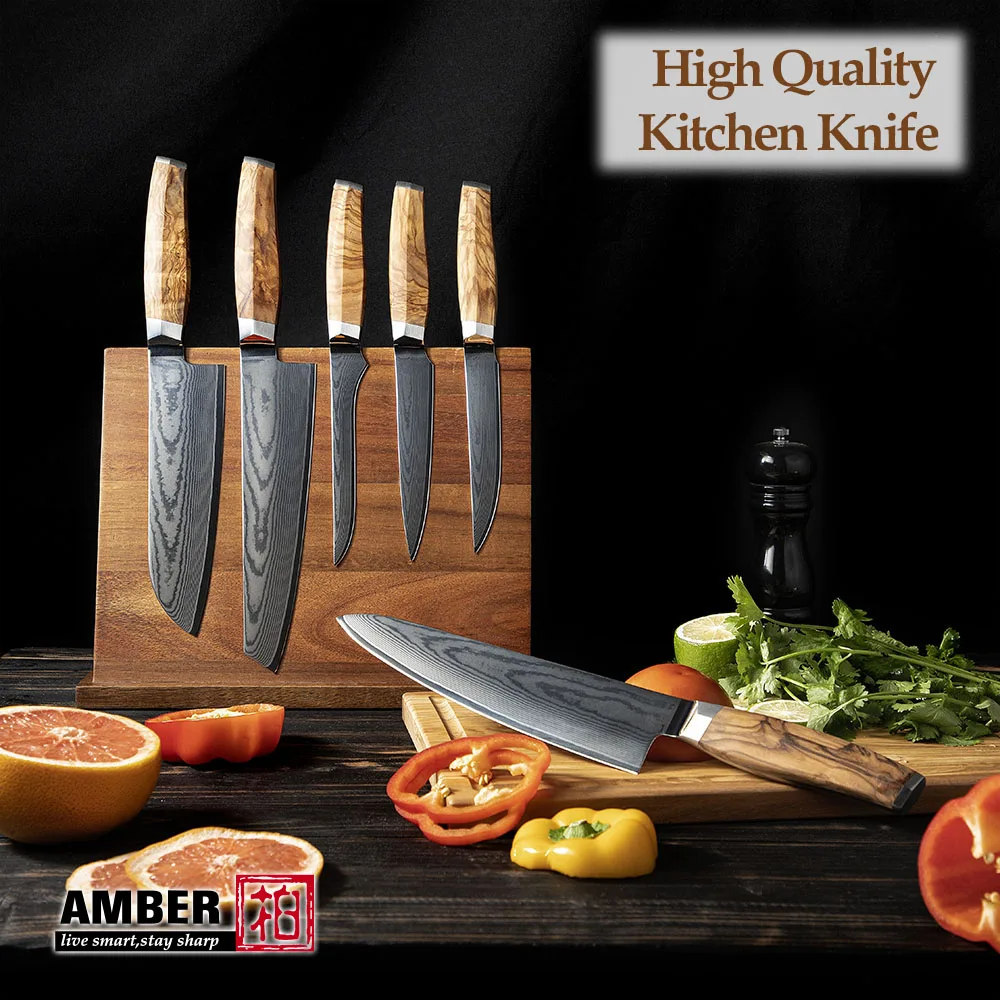 

Янтарный лучший подарок, 67-слойный кухонный нож из дамасской стали, нож шеф-повара Кирицуке Сантоку, нож-тесак с ручкой из оливкового дерева