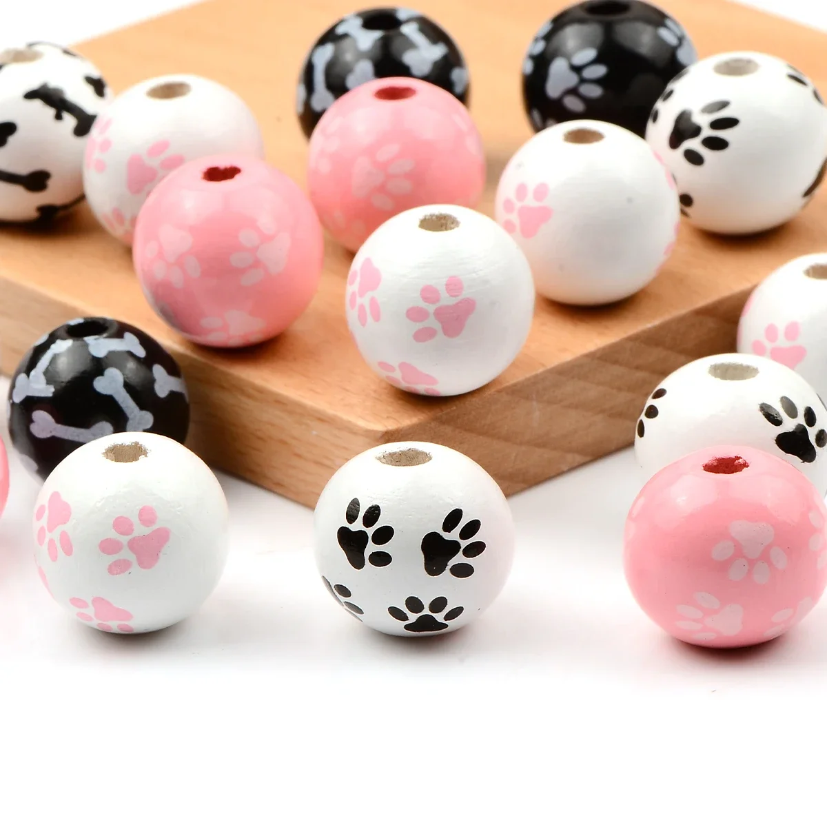 Dog Pattern Series Round Wooden Beads Charms Large Beads DIY Decorations Crafts Kid\'s Jewelry Materials Baby Toys Accessories